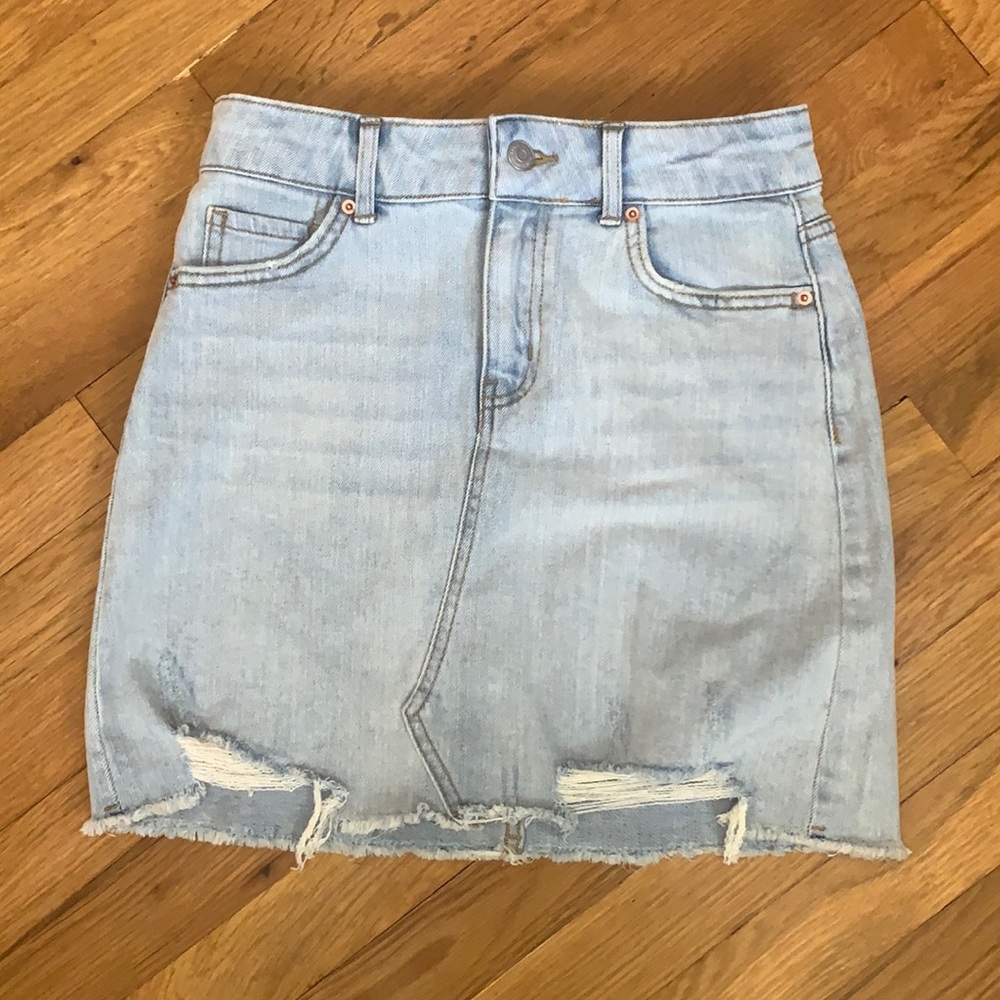Distressed denim skirt